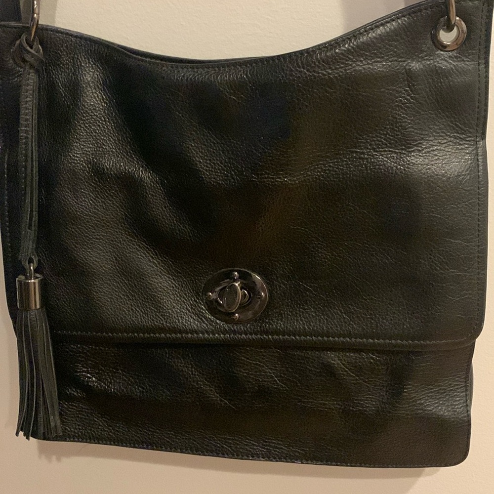 Rachel Roy Black Leather Accordion Crossbody